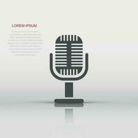 Microphone icon in flat style. Mic broadcast vector illustration on white isolated background. Microphone mike speech business concept.