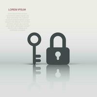 Key with padlock icon in flat style. Access login vector illustration on white isolated background. Lock keyhole business concept.