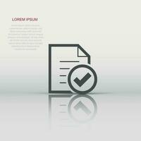 Compliance document icon in flat style. Approved process vector illustration on white isolated background. Checkmark business concept.