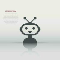 Cute robot chatbot icon in flat style. Bot operator vector illustration on white isolated background. Smart chatbot character business concept.