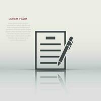 Contract agreement icon in flat style. Document sheet with pen vector illustration on white isolated background. Contract arrangement business concept.