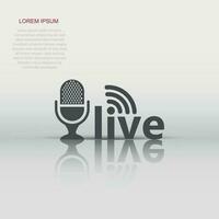 Microphone icon in flat style. Live broadcast vector illustration on white isolated background. Sound record business concept.