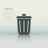 Trash bin garbage icon in flat style. Trash bucket vector illustration on white isolated background. Garbage basket business concept.