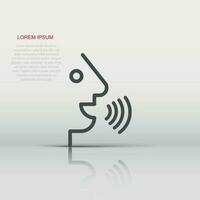 Voice command with sound waves icon in flat style. Speak control vector illustration on white isolated background. Speaker people business concept.