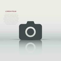 Photo camera icon in flat style. Photographer cam equipment vector illustration on white isolated background. Camera business concept.