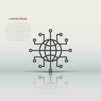 Global network icon in flat style. Cyber world vector illustration on white isolated background. Earth business concept.