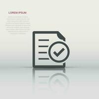 Compliance document icon in flat style. Approved process vector illustration on white isolated background. Checkmark business concept.