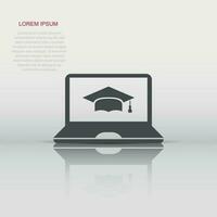 Elearning education icon in flat style. Study vector illustration on white isolated background. Laptop computer online training business concept.