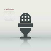 Microphone icon in flat style. Mic broadcast vector illustration on white isolated background. Microphone mike speech business concept.