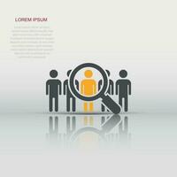 Search job vacancy icon in flat style. Loupe career vector illustration on white isolated background. Find employer business concept.