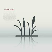 Reeds grass icon in flat style. Bulrush swamp vector illustration on white background. Reed leaf business concept.