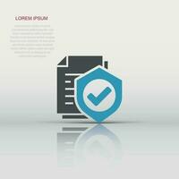 Insurance policy icon in flat style. Report vector illustration on white isolated background. Document business concept.