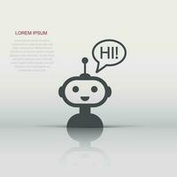 Cute robot chatbot icon in flat style. Bot operator vector illustration on white isolated background. Smart chatbot character business concept.