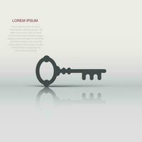 Key icon in flat style. Access login vector illustration on white isolated background. Password key business concept.