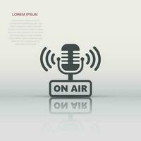 Microphone icon in flat style. Live broadcast vector illustration on white isolated background. On air business concept.