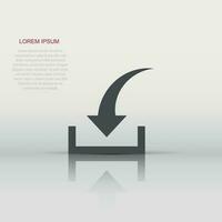 Download file icon in flat style. Arrow down downloading vector illustration on white isolated background. Download business concept.