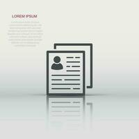 Resume icon in flat style. Contract document vector illustration on white background. Resume business concept.