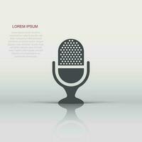 Microphone icon in flat style. Mic broadcast vector illustration on white isolated background. Microphone mike speech business concept.