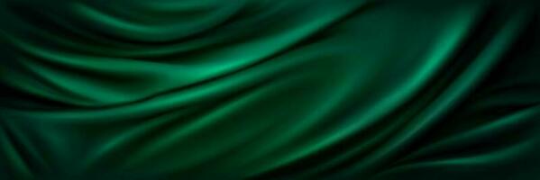 Green silk fabric background, satin cloth texture vector