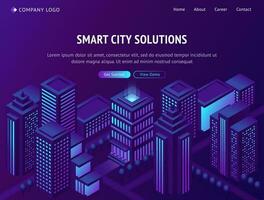 Smart city solutions isometric landing web page vector