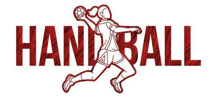 Handball Sport with Female Player Action and Text Design Cartoon Graphic Vector