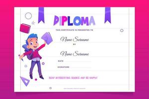 niños colegio diploma contento niño con libro vector