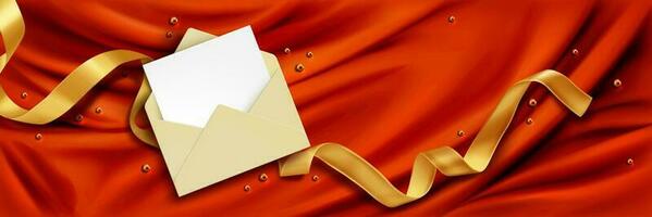 Mail with card or letter, gold ribbon, red silk vector