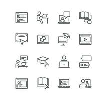 Set of online education related icons, education plan, video tutorial, webinar, learning, graduation and linear variety vectors. vector