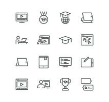 Set of online education related icons, education plan, video tutorial, webinar, learning, graduation and linear variety vectors. vector