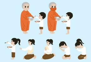 monk and children character object element for thai culture vector