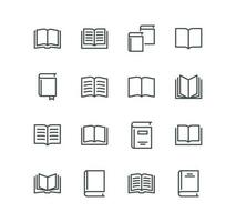 Set of book related icons, organizer, learning, reader, diary, library, textbook, pages, education and linear variety vectors. vector