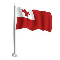 Tonga Flag. Isolated Realistic Wave Flag of Tonga Country on Flagpole. vector