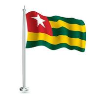 Togo Flag. Isolated Realistic Wave Flag of Togo Country on Flagpole. vector