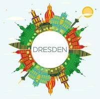 Dresden Germany City Skyline with Color Buildings, Blue Sky and Copy Space. Dresden Cityscape with Landmarks. vector
