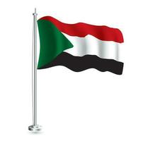 Sudanese Flag. Isolated Realistic Wave Flag of Sudan Country on Flagpole. vector