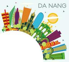 Da Nang Vietnam City Skyline with Color Buildings, Blue Sky and Copy Space. Da Nang Cityscape with Landmarks. vector