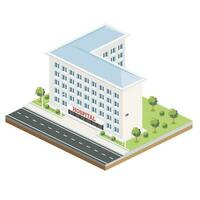 Isometric Building of Hospital. Icon or Infographic Element. City Clinic. Architectural Symbol Isolated on White Background. vector