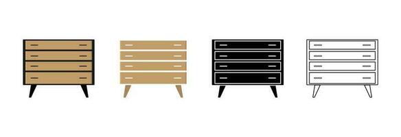 Illustration of a chest of drawers in different variations. Set of icons. vector