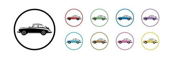 Retro car icon in different colors on a white background. vector