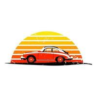 Retro car on the background of bright sun. vector