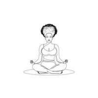 A girl in a lotus position in a black stroke on a white background. vector