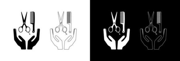 Scissors and comb in hands, barber shop icon. vector