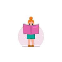 A little girl is reading a book. School and education. vector