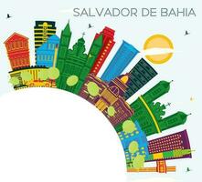 Salvador de Bahia City Skyline with Color Buildings, Blue Sky and Copy Space. Salvador de Bahia Cityscape with Landmarks. vector