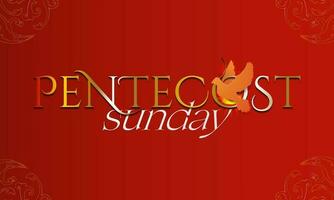 Pentecost Sunday Typographic Banner. Holy Spirit with flame on red background. vector