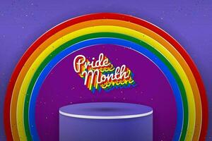 Happy Pride Month Product Display Banner background template design with LGBT Pride Flag colors. Pride month theme podium scene. Editable Vector Illustration. EPS 10