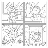 Adventure of Robot Cat Coloring Pages vector