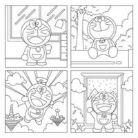 Adventure of Robot Cat Coloring Pages vector