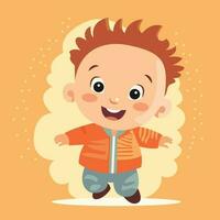 Baby boy in orange jacket with the word baby on the front. vector