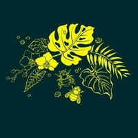 Botanical pattern with tropical flowers and bumblebees. Floral vector illustration.